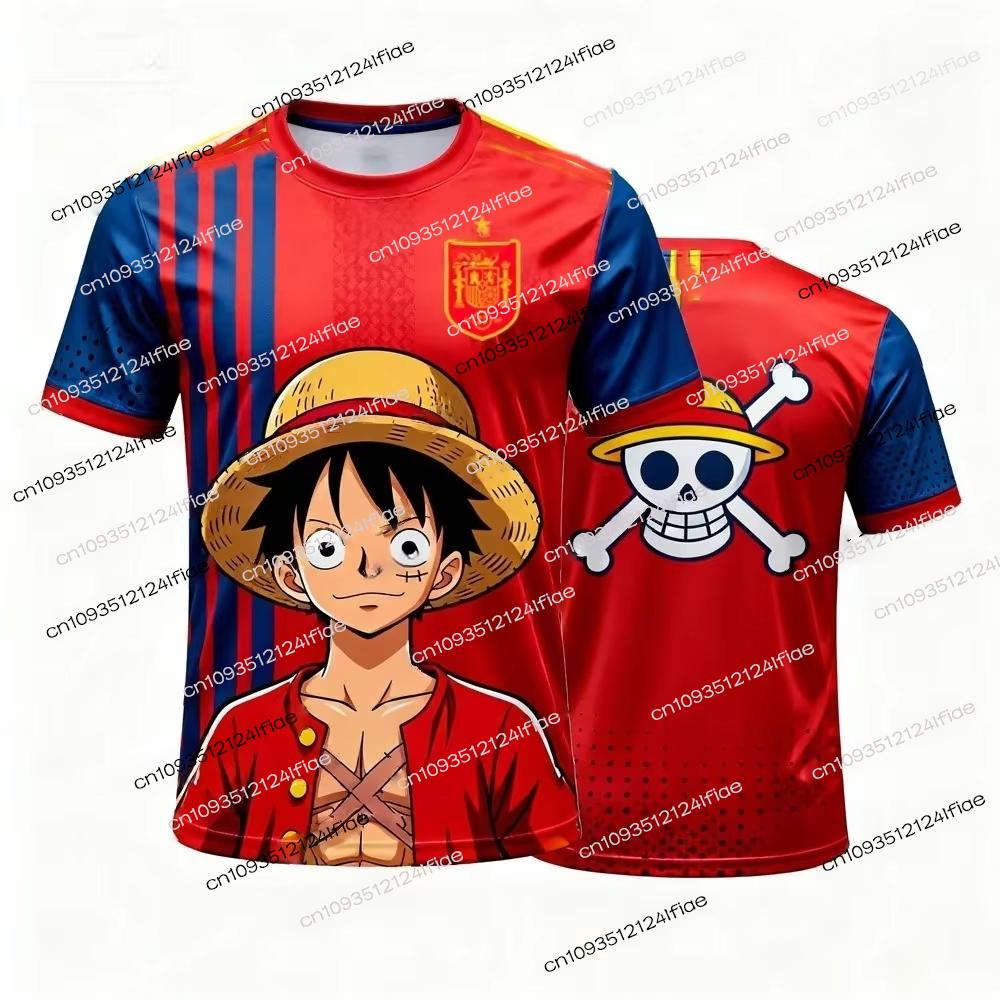 2026 New Arrival One Piece Luffy Spain Special Edition Football Quick-Drying T-Shirt Mens Casual Wear Anime Football Fan T-Shirt