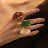 Kleurrijke Dikke Hars Onregelmatige Oorbellen Ring Vintage Roestvrij Staal 18K Verguld Vinger Sieraden Cadeau voor Vrouwen