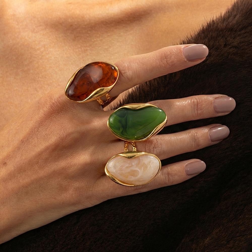 Kleurrijke Dikke Hars Onregelmatige Oorbellen Ring Vintage Roestvrij Staal 18K Verguld Vinger Sieraden Cadeau voor Vrouwen