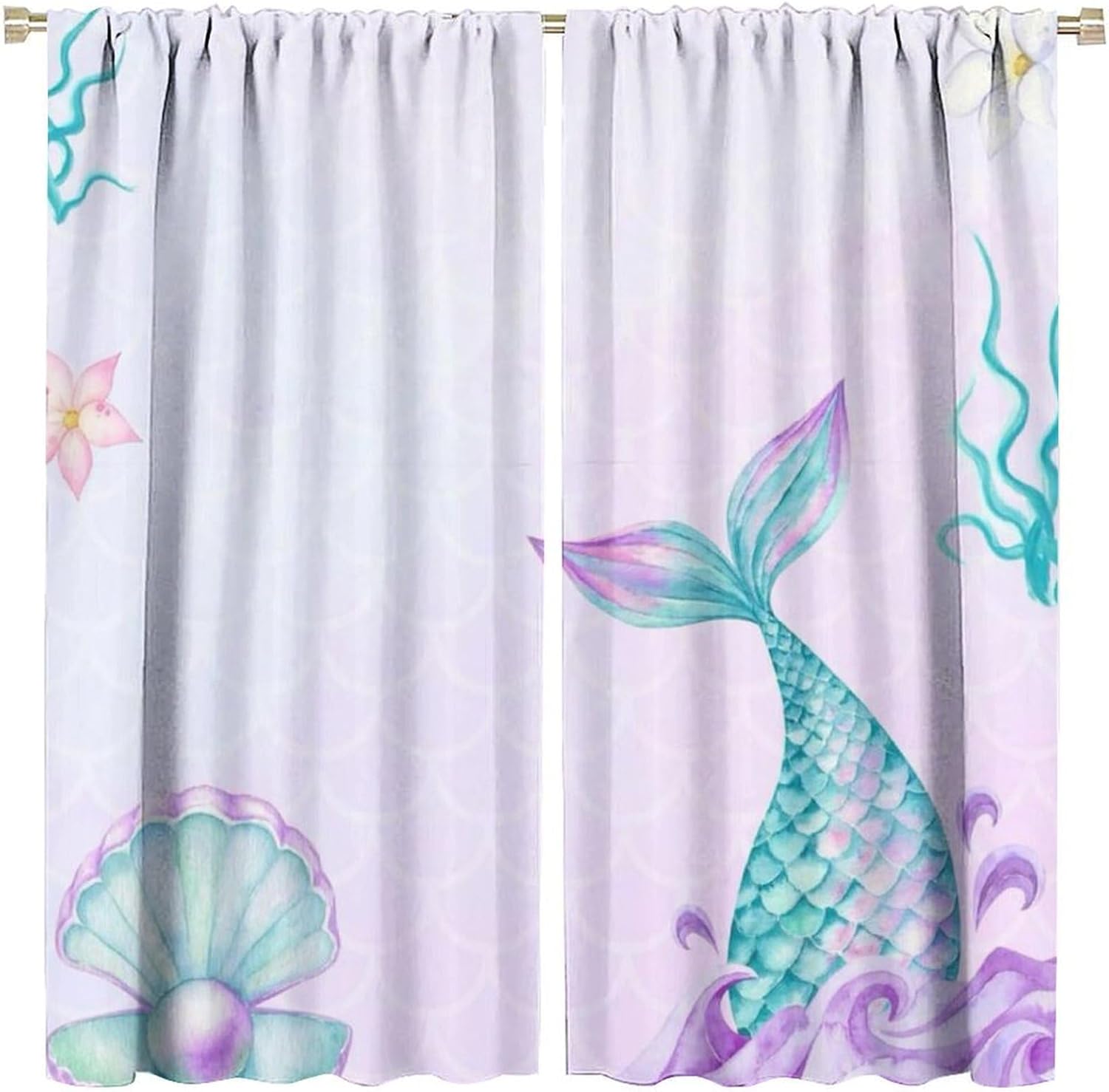 Шторы с русалками   Шторы с русалками для детской комнаты   Шторы для девочки в спальню   Декор с русалками   Мультяшные акварельные яркие 100*130 HOOK 1pcs