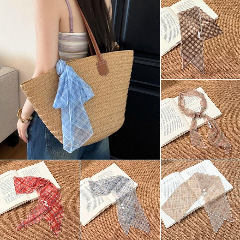 Long Striped Checkered Silk Scarf for Women Lattice Women Summer Scarf New Neck Scarf