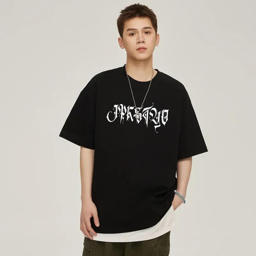 2024 Summer Compass Motif Print Signature Man T-Shirt Premium Cotton Tees Tops Short Sleeve Oversized Men Harajuku