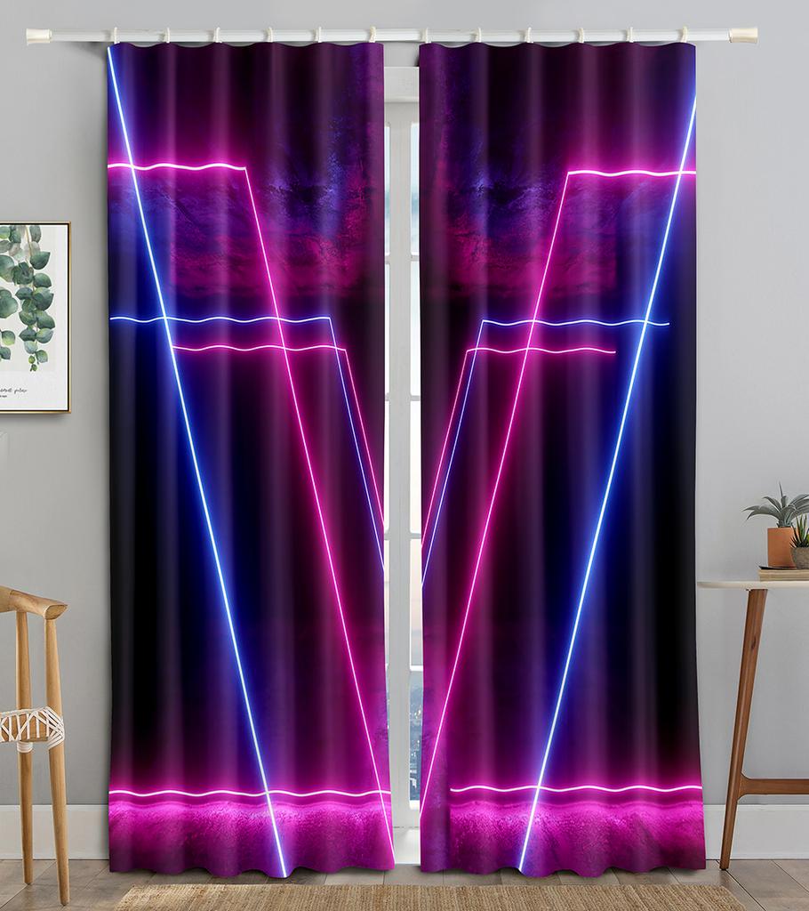 Neon Emitted Light Filtering 3D Printing WaveBlackout Window Panel Curtain Living Room Room Bedroom Bathroom Kicthen Door Cupboard Decor Hooks