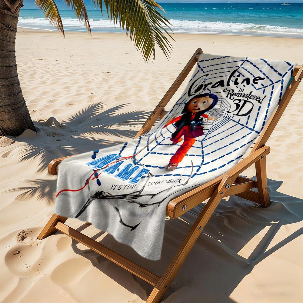 Coraline's Web Adventure Customized Name Beach Towel High Absorbency & Quick-Dry Perfect for Traveling Yoga Camping and Swimming