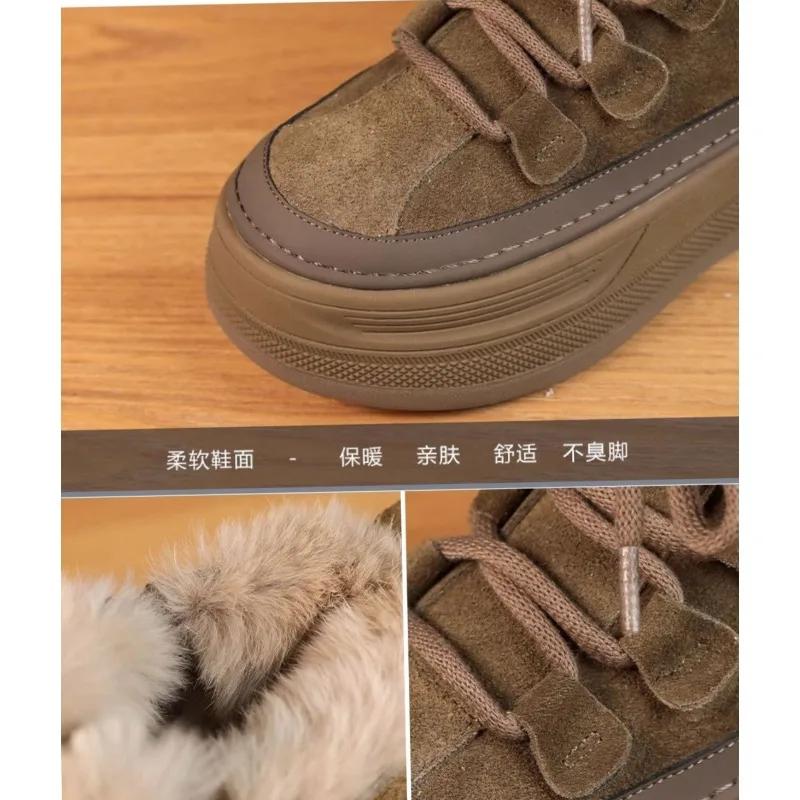Women Cow Suede Genuine Leather Platform Wedge Winter Plush Ankle Boots Hidden Heels Warm Snow Booties Outdoor Walking Shoes