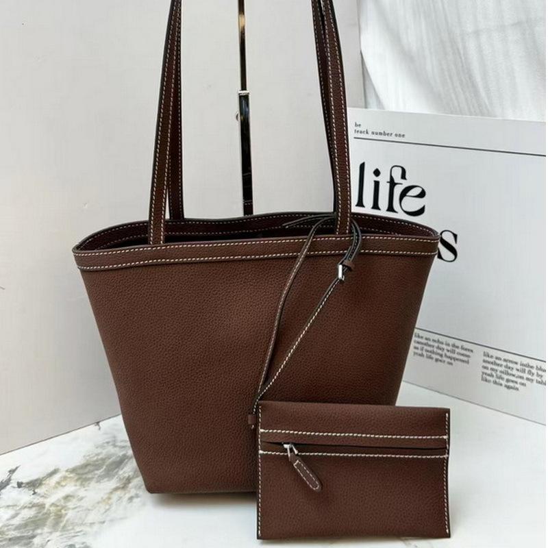 

2025 New Style Genuine Leather Womens Bag Top Layer Cowhide Thread Stitching PARK Tote Bag Water Ripple Bag Casual Versatile Cross-Border 20x21x13CM