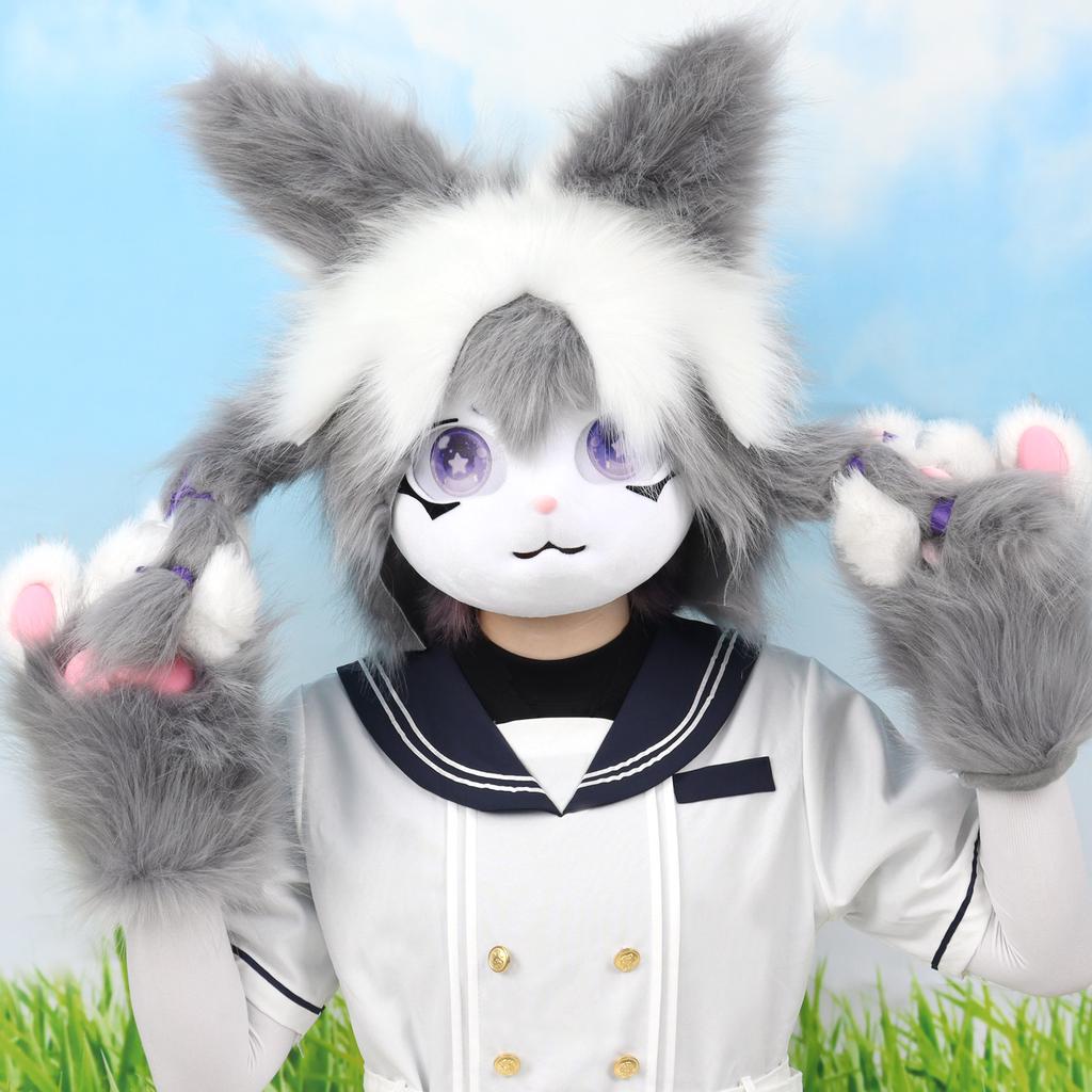 Maschera Testina Animale Peluche Copricapo Fursuit Accessori Costume Cosplay Maschera