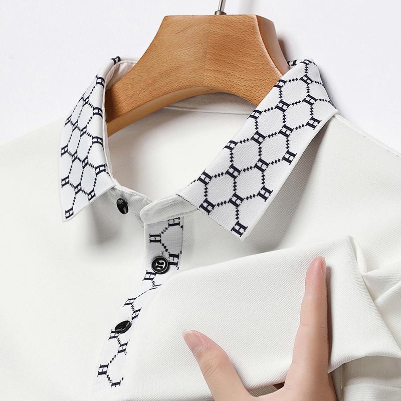 

Original Design Men S Polo Shirt Letter Jacquard Long Sleeve Autumn Lapel T-Shirt Business Classic Casual Fashion Trend Menswear M белый