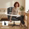 Swivel Accent Chair, Armless Reading Chair In Linen-Look Fabric with Wide Seat and Metal Legs, Dark Grey