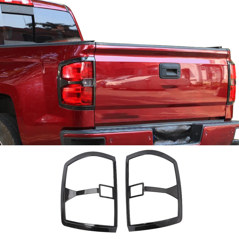 2PCS Carbon Fiber Tail Light Lamp Cover Bezel For Chevy Silverado 1500 2014-2018