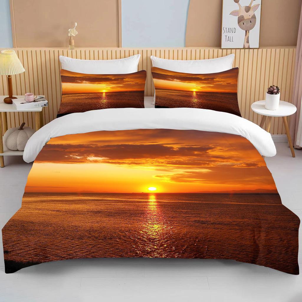 Sun Bedding Set Night View Duvet Cover Set With Pillowcase Bedding King Queen Full Double Single Size Luxury Bedxclothes Decor