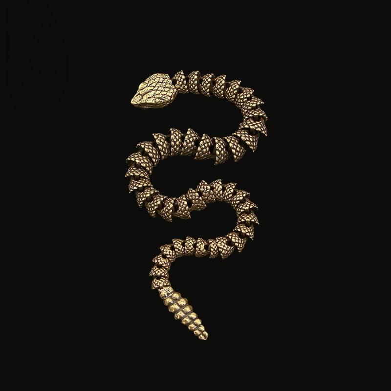 Articulated Movable 34cm Brass Snake Ornament Rattlesnake Sculpture for Home Decor