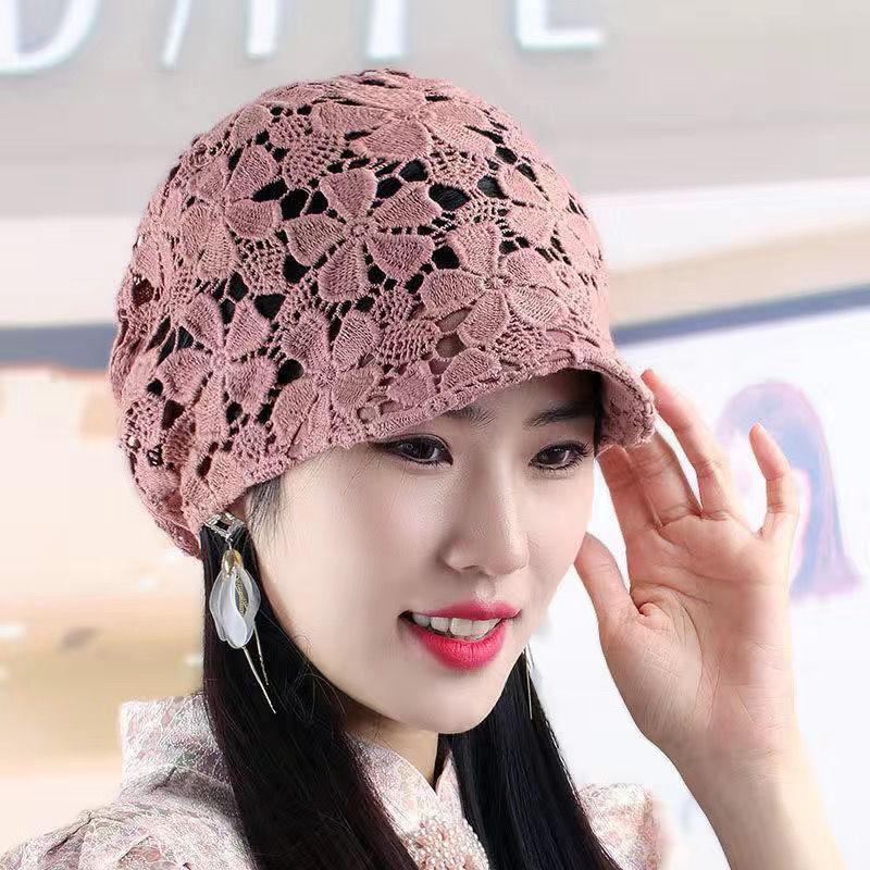 White Hair Hat Thin Flower Lace Hollow Stacking Hat Headgear Hat Ladies Bald Hat Cover