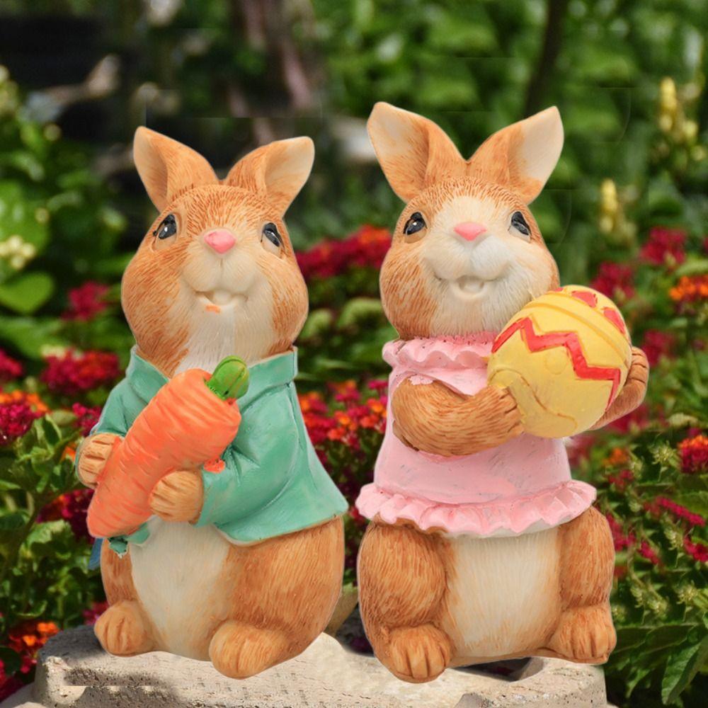

2PCS Bunny Figure Rabbit Statue Animal Statue Rabbit Figures Easter Ornament