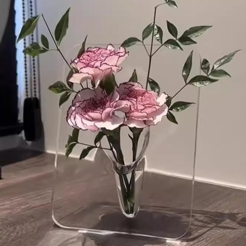 Modern Clear Acrylic Frame Flower Vase for Flowers - Decorative Art Vase for Home Desktops And Bookshelves