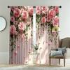2 st Digitaltryckta Gardiner, Rosa Rosblomma Vägg Romantisk Blommig Bakgrund, Fönstergardiner för Vardagsrum Sovrum Heminredning