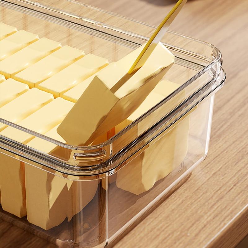 1Pc Butter Portioning Cutting Preservation Box Transparent With Cover Storage Box Food Grade Refrigerator Specific Plastic Box