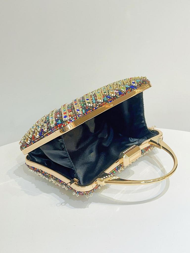 Retro European-American Full Diamond Clutch: Elegant Single Shoulder Crossbody Bag for Socialites and Evening Events