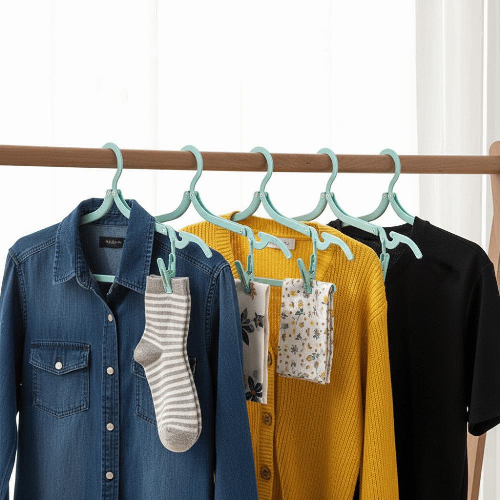 Rutschfester faltbarer Kleiderbügel 6 Bügel 12 Clips Wäscheständer platzsparend mit Aufbewahrungstasche faltbarer Kleiderbügel