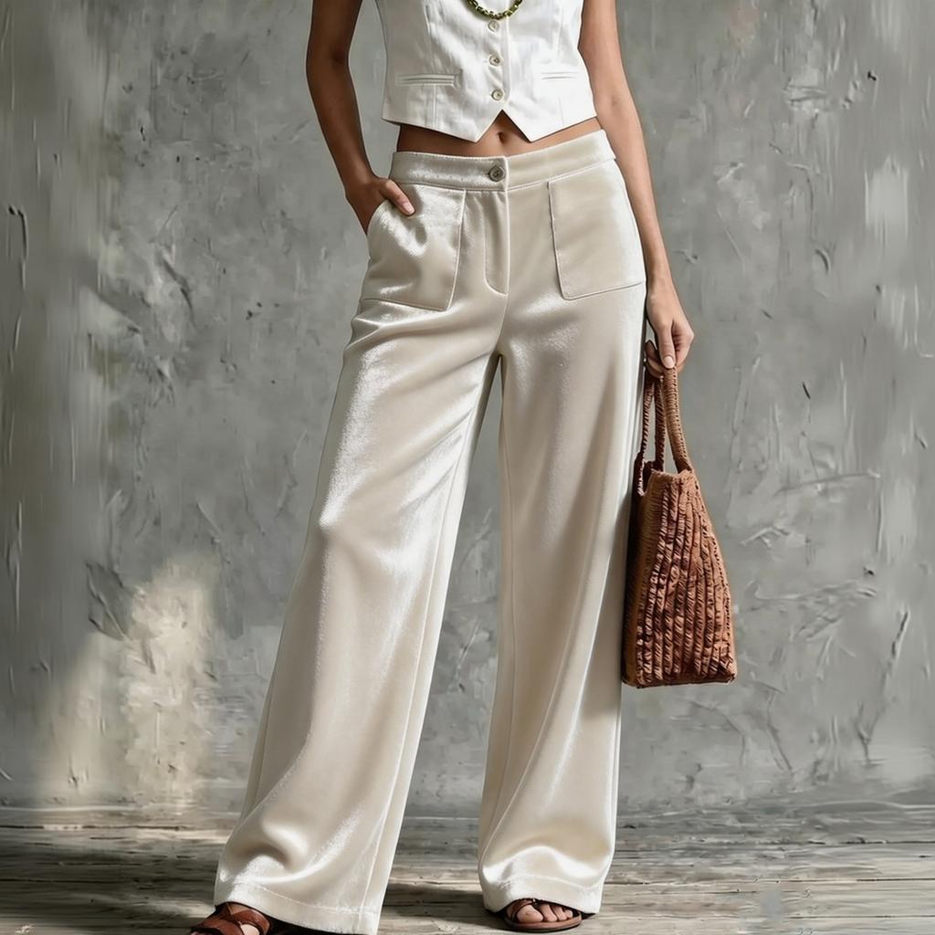Women's Velvet High Waist Straight Leg Casual Pants with Pockets, Loose Fit Color