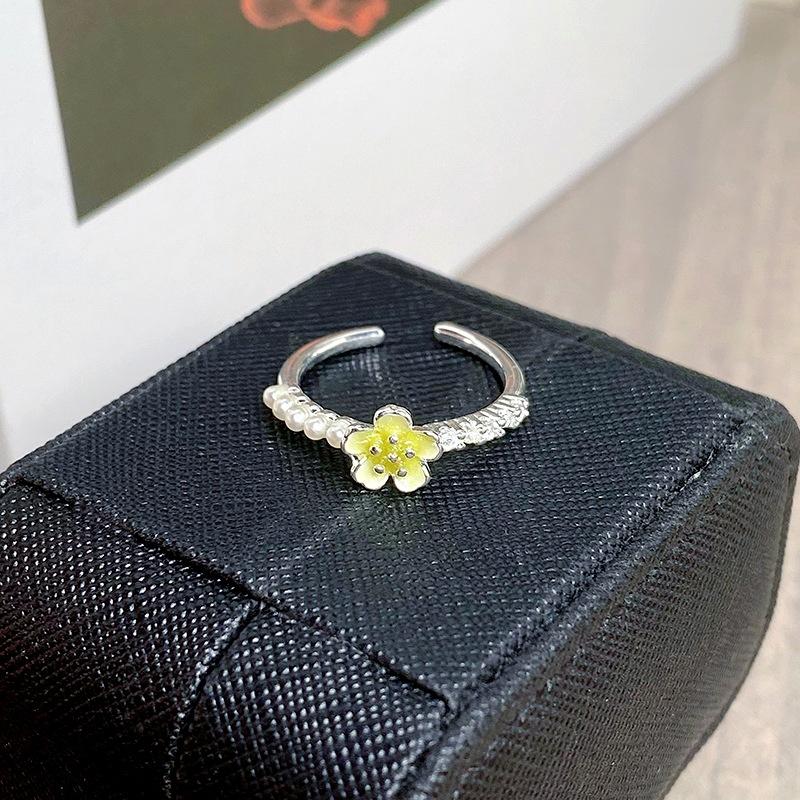 [Green] Spring And Summer Small Fresh Green Enamel Oil Dripping Butterfly Flower Opening Ring Personalized Stacking Female