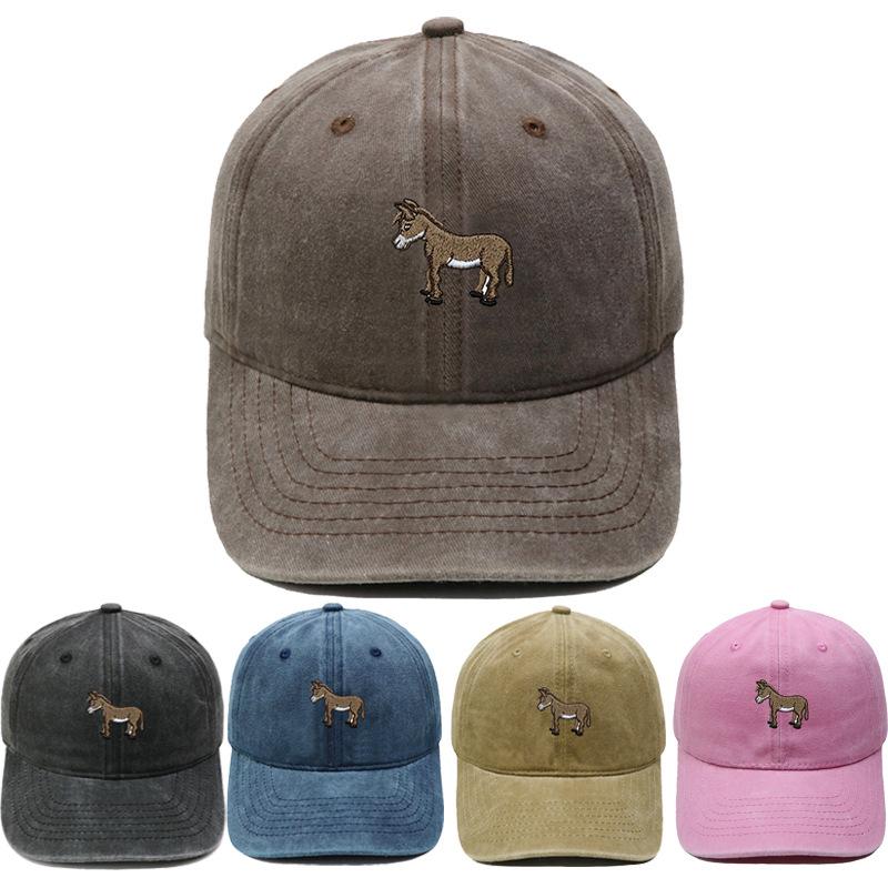 Cute Little Donkey Embroidered Baseball Cap Animal Washed Retro Dad Hat Men's and Women's Casual Outdoor Sun Hat