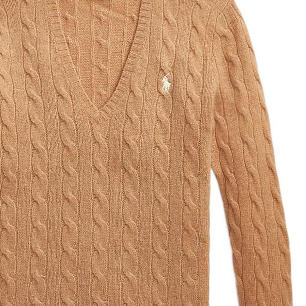 Polo Ralph Lauren FW22 Solid Color V-Neck Knit Long Sleeve Wool Sweater Women sweater Brown 211875832-008