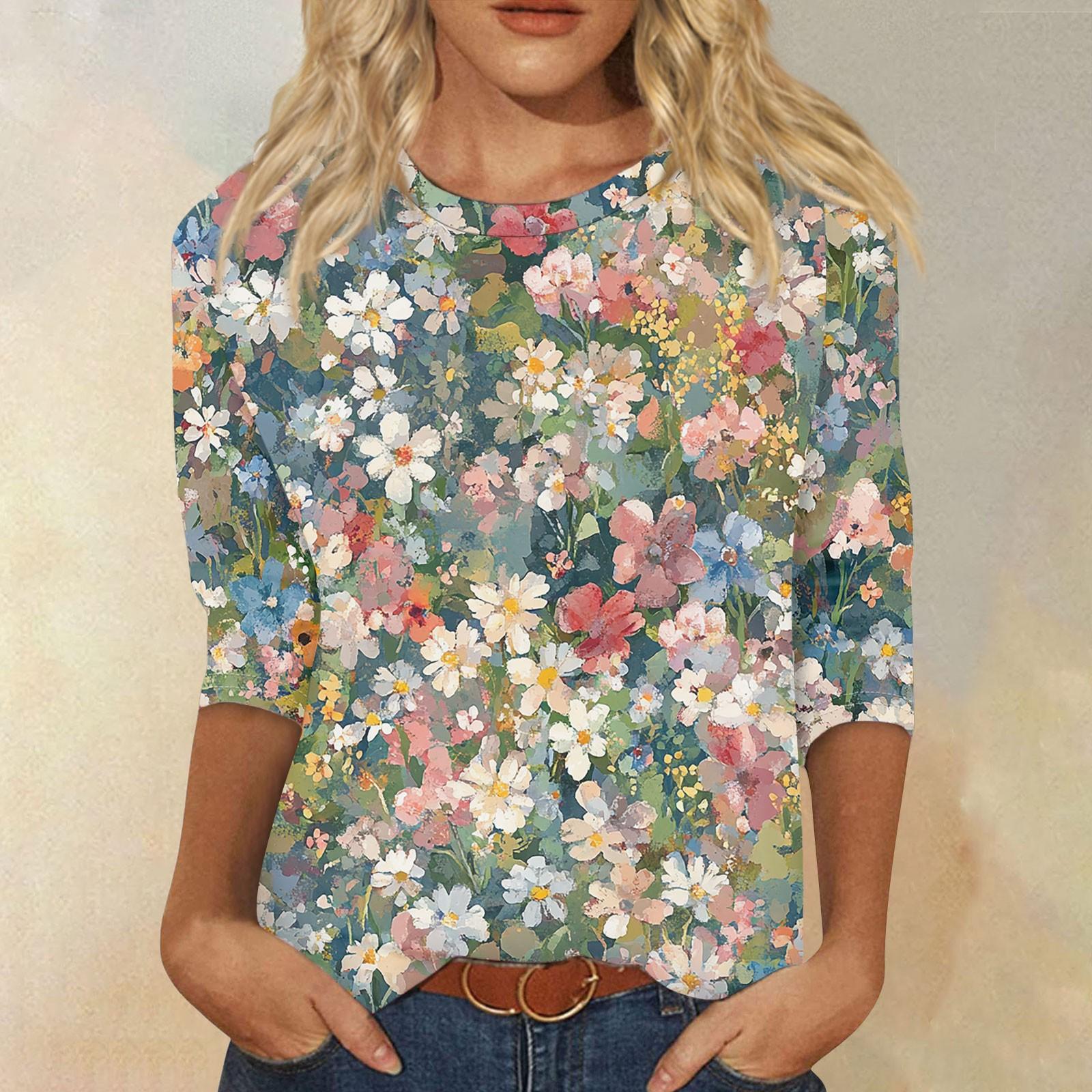 

Женская мода повседневная рубашка с круглым вырезом и принтом в виде семиточечного рукава L зелёный