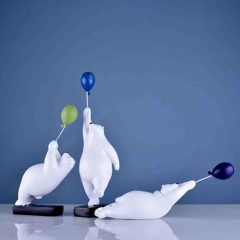 Modern Cute Multi Gesture Balloon Rabbit Bear Resin Statues Ornaments Children Room Accessories Home Cafe Desktop Figurine Decor