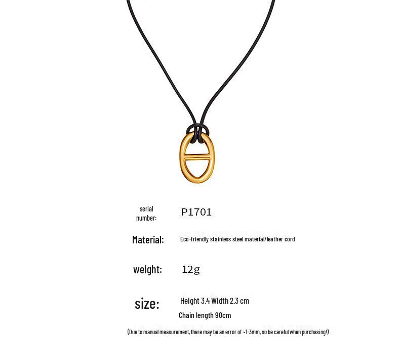 Qiong Yao Stainless Steel Personalized Day Pendant Leather Clavicle Chain, PVD Gold Plated, Adjustable Fashion Sweater Necklace.