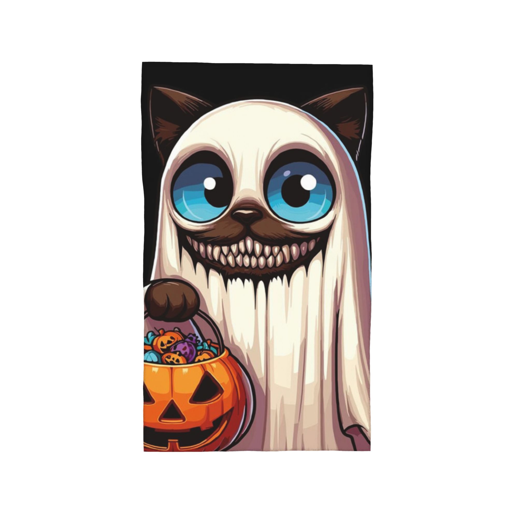 

Siamese Cat Scary Halloween Ghost Spooky Pumpkin Candy Soft Face Towel Quick Dry Pool Bath Cotton Towels Breathable W30*H60(CM)