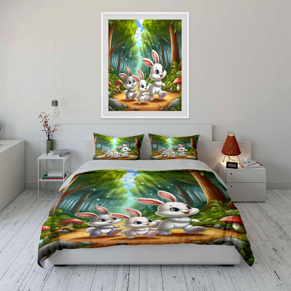 Whimsical Rabbit Forest Adventure Bedding Sets Duvet Covers Pillowcases(1* Duvet Cover 2* Pillowcases Without Duvet Insert)