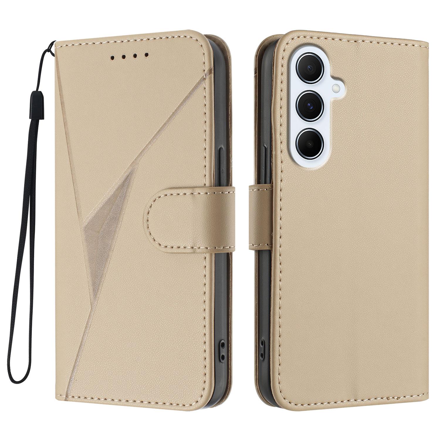 

For Samsung Galaxy A56 5G Case Triangle Imprint Leather Phone Cover with Lanyard Golden