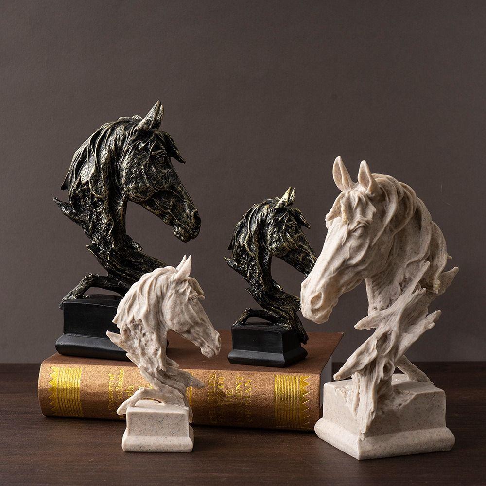 Resin Animal Sculpture Art Miniatures Figurine Micro Landscape Horse Head Statue  Bedroom
