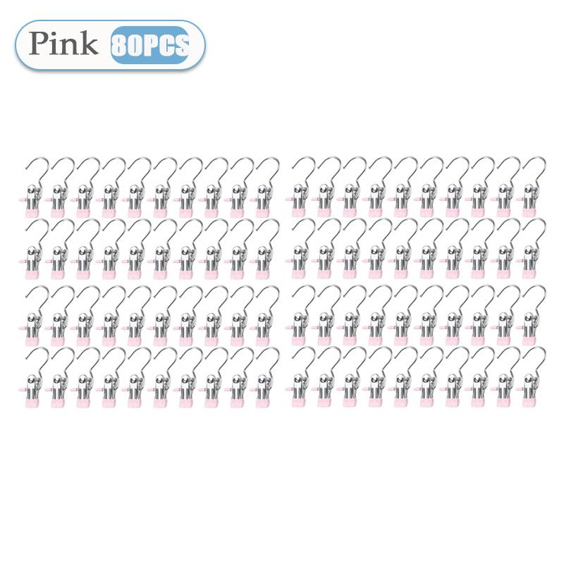 10~80PCS Closet Clothes Organizer No Trace Clothespins Clothes Pegs with Hooks Stainless Steel Socks Drying Clothes Hangers Clip