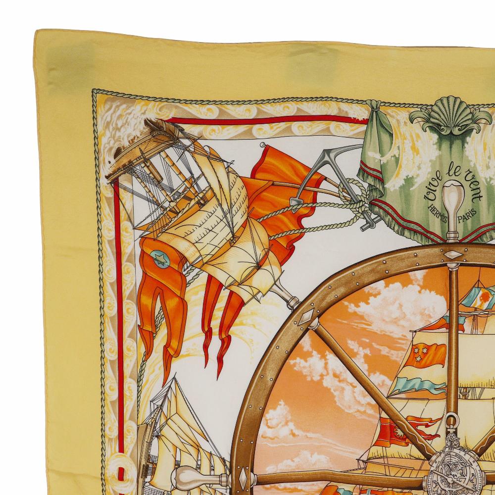 Hermes Carree90 Schal Vive le Vent Kazeyo Fuke gelbe Seide Damen Gebraucht