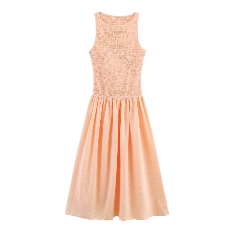 Spring and Summer Women's Clothing Gentle Round Neck Sleeveless Honeycomb Format Stretch Fabric Midi Skirt Dress 3067329