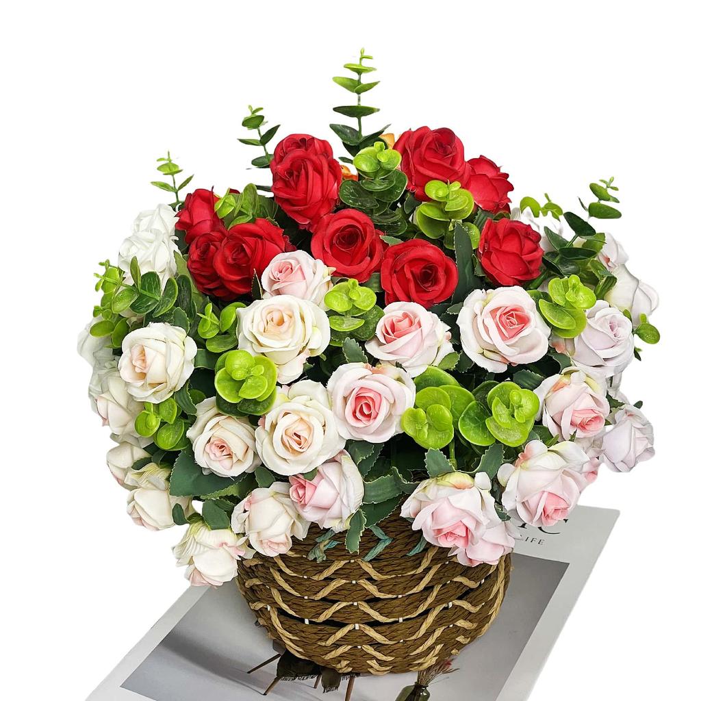 10 Heads Artificial Roses - Home&Wedding Valentine's Day Decoration Eucalyptus Rose Bundle Valentine's and Family Gifts