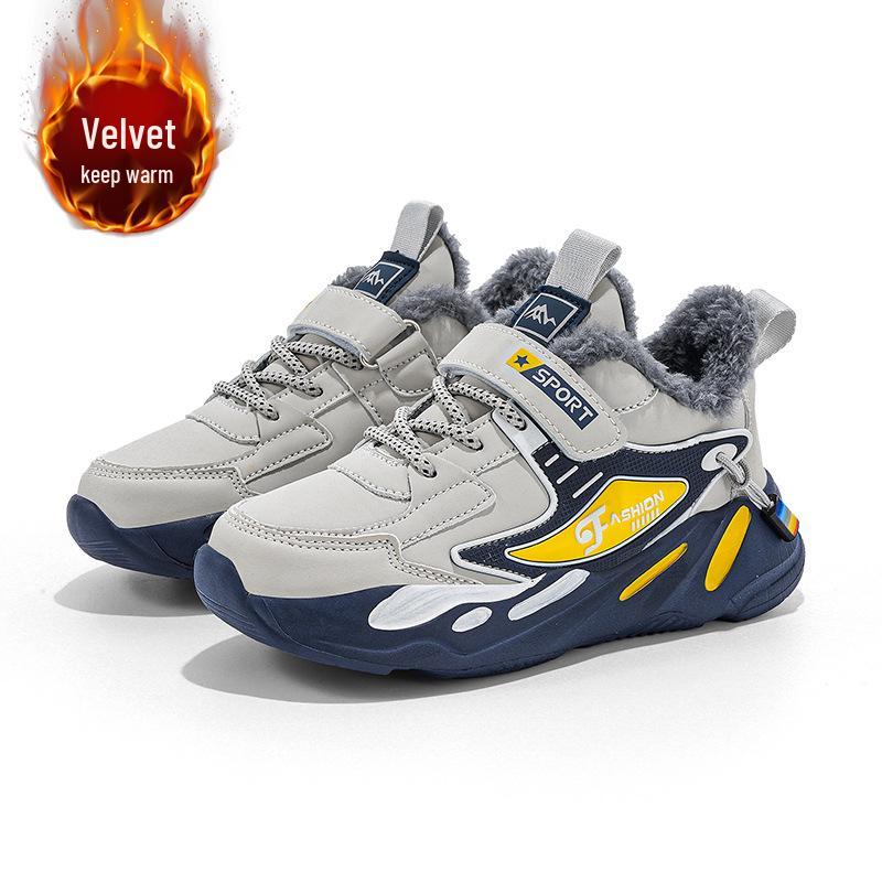 Wasserdichte Baumwoll-Sportschuhe für Jungen mit Plüschfutter - Warme Leder-Sneaker für Herbst/Winter