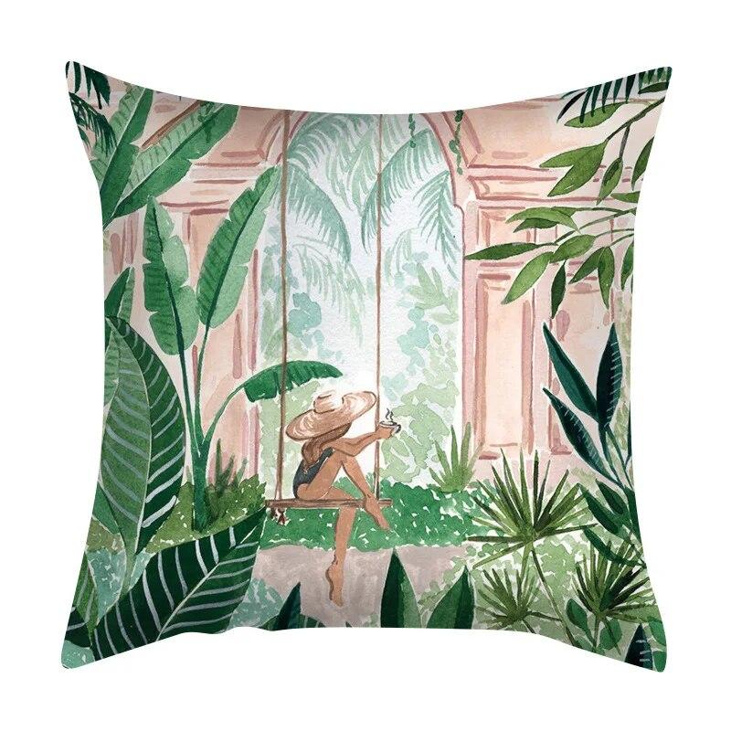 Zuhause Schlafzimmer Wohnzimmer Sofa Auto Stoff Kissenbezug Kissenbezug Grüne Pflanze Meerblick Kissen