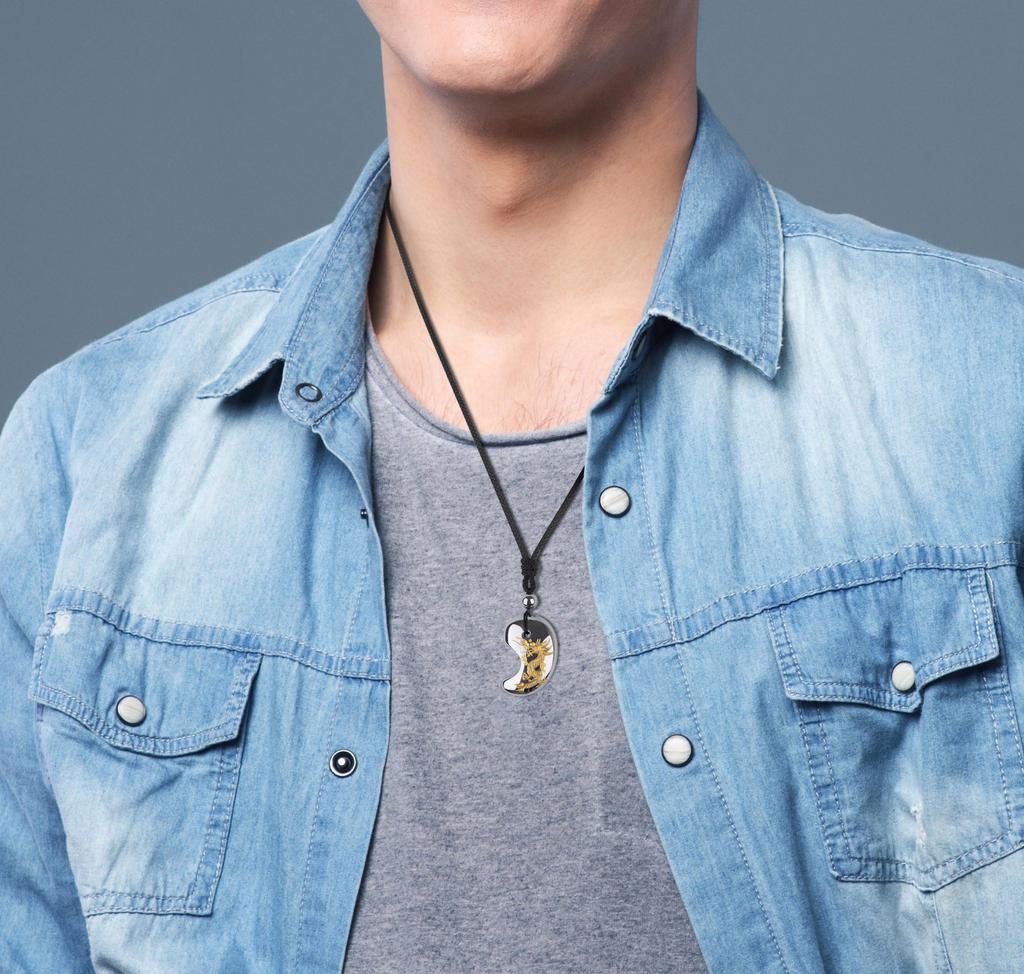 Koai Terahertz Ore Dragon Carved Magatama Necklace, Adjustable Length, for Men and Women