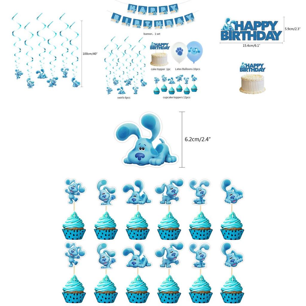 Set Decorazioni Festa di Compleanno a Tema Vibrant Blue's Clues per Bambini con Striscione Happy Birthday e Palloncini