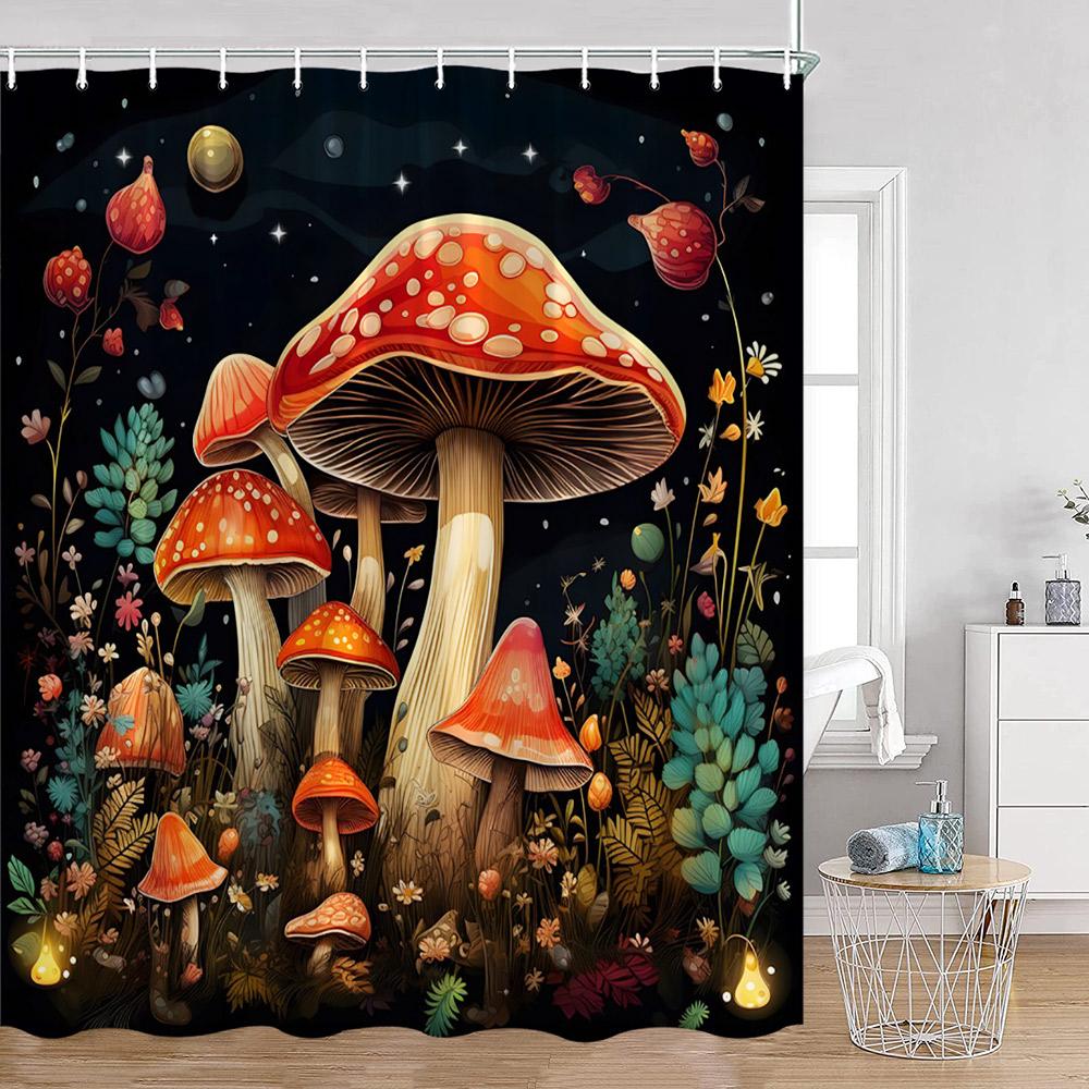 Mushroom Shower Curtains Retro Butterfly Boho Moon Floral Plant Magic Fairytale Mushroom House Dark Bath Curtain Bathroom Decor