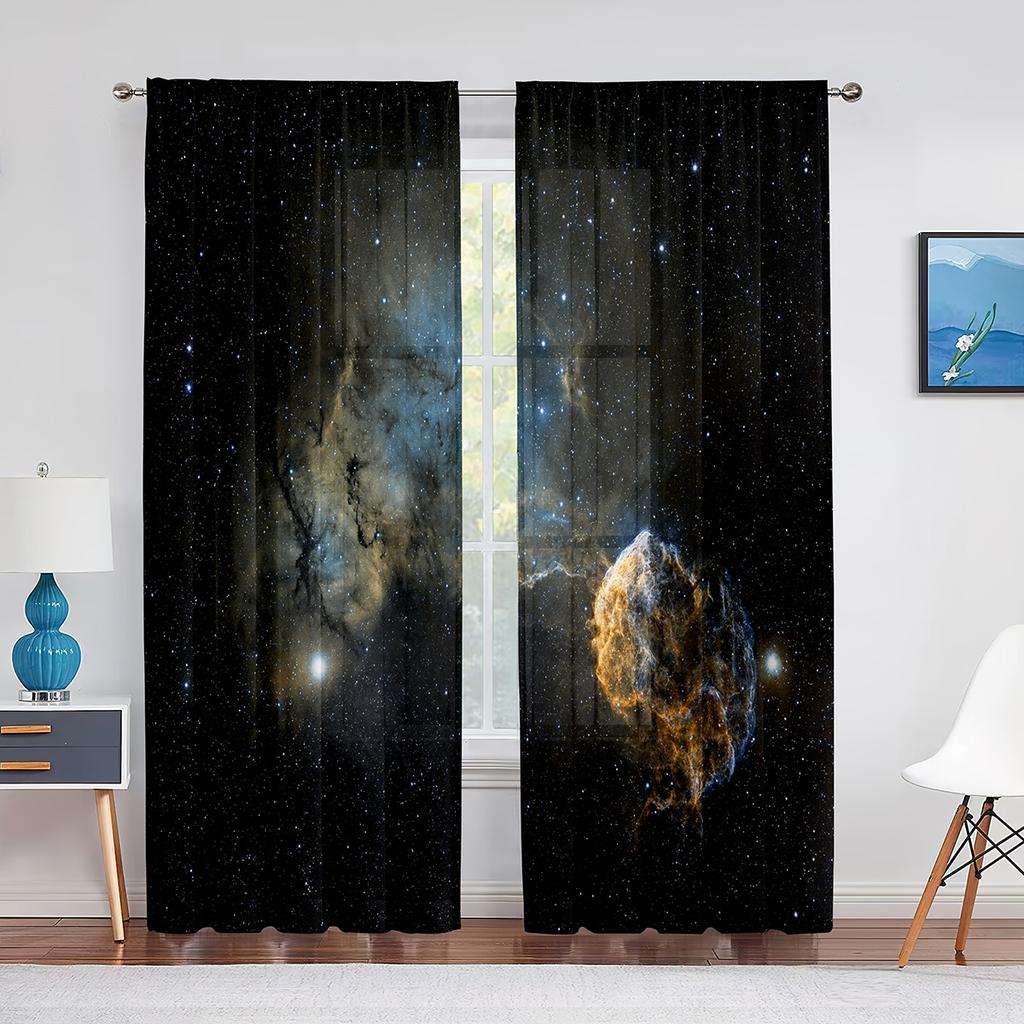 Nebula Galaxy Sheer Voile Curtain Universe Space Red Psychedelic Planet Window Tulle Curtains for Living Room Bedroom Decoration