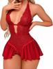 Lace Bodysuit Mini Babydoll V Neck Chemise Nightgowns Floral Pattern Women's Panties Sexy Underwear for Women/Men