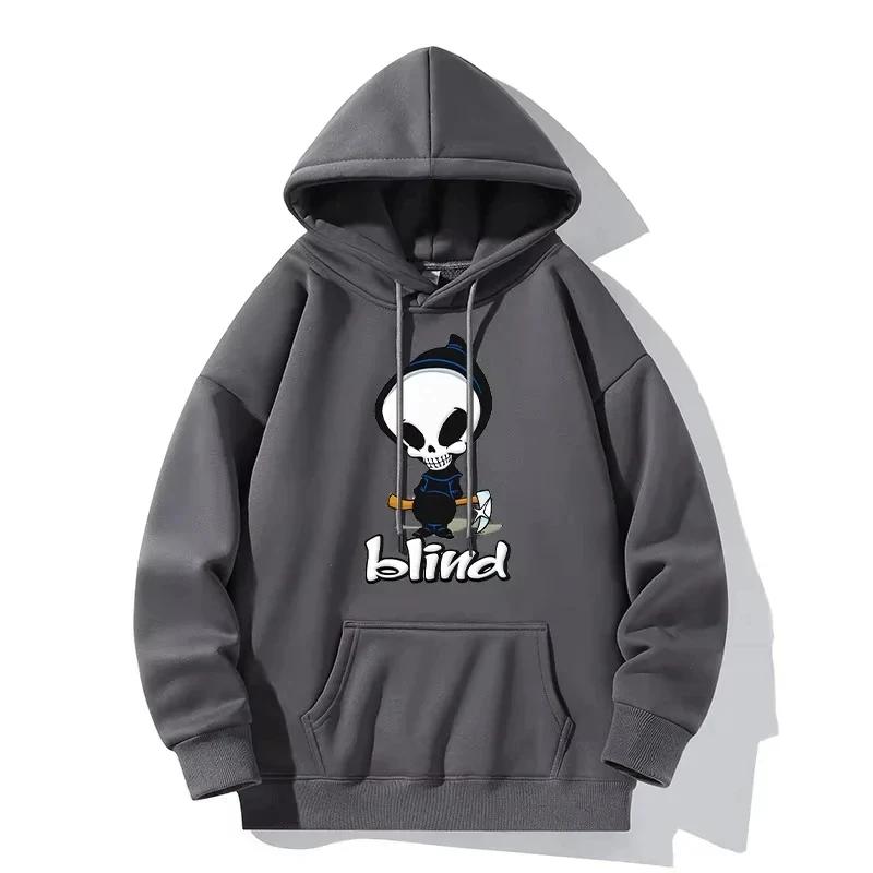 Skull and Letter Print Hoodie Casual Sports Outdoor Pullover Long-sleeved Fun Pattern Sweatshirt Unisex Holiday Gift