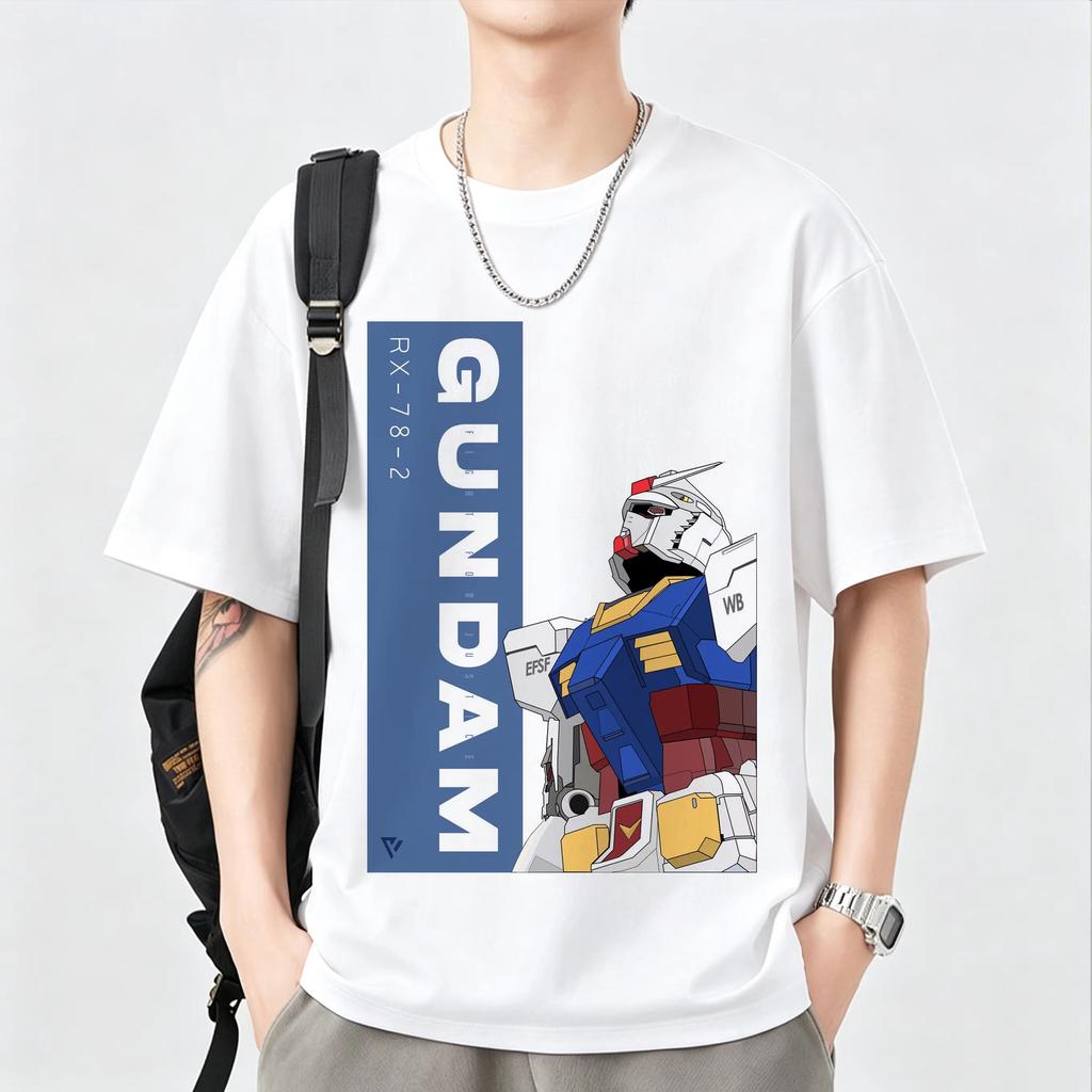 Unisex Cotton Short‑sleeve T‑shirt Printed with RX‑78‑2 Gundam Graphic from Mobile Suit Anime, Harajuku Y2K Streetwear T-shirt