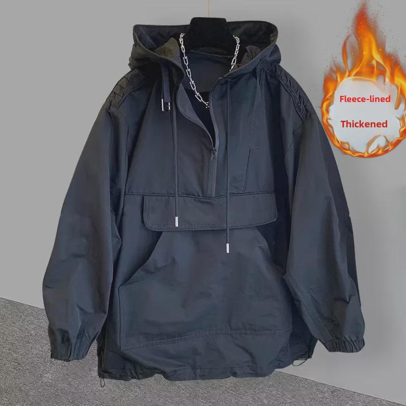 Trendy Unisex Patchwork Windbreaker: Stylish Loose Hooded Jacket for Couples