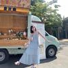 Two-piece suit women's splicing gentle suspender dress women's summer new vacation style seaside fringed blouse