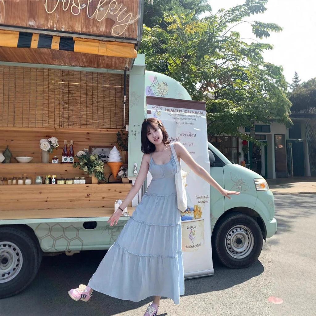 Two-piece suit women's splicing gentle suspender dress women's summer new vacation style seaside fringed blouse